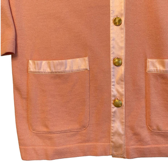 Vintage 80s Escada Preppy Peach Wool Button Down Cardigan Sweater 40 - Picture 3 of 5